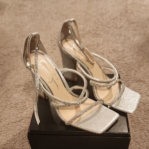 Jessica Simpson Sparkling Silver Strappy Heels